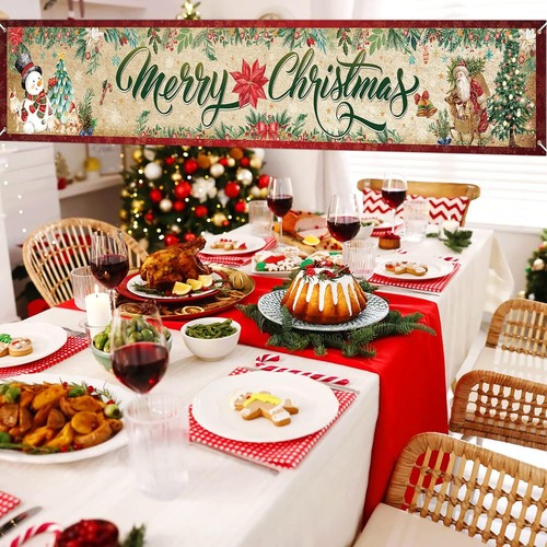 Vintage Christmas Decorations Outdoor Yard Fence Banner Sign, Merry Christmas Sa - Picture 3 of 12