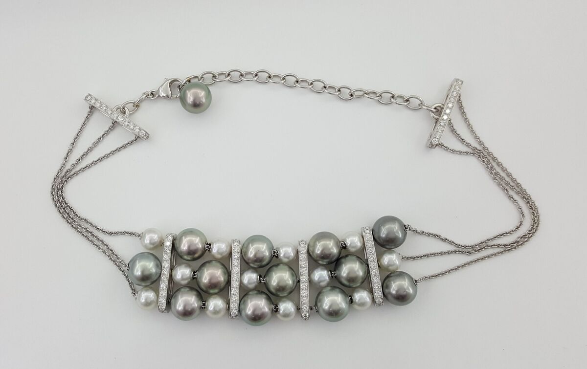 Mikimoto 7-11 mm South Sea Pearl 3-Strand 3.6 ct Diamond