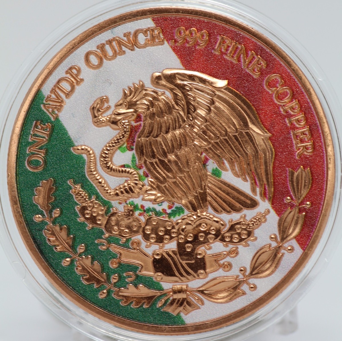 Chapado en Laton ゴールド　D 2024 Mexico Libertad Onza Mexican Flag 1 Oz 999 Copper Round