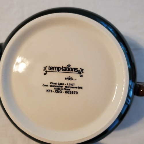 Floral Lace Black 1.5 Qt Teapot W/4 10oz Cup Set Collection Temp-tations By Tara - Picture 7 of 14