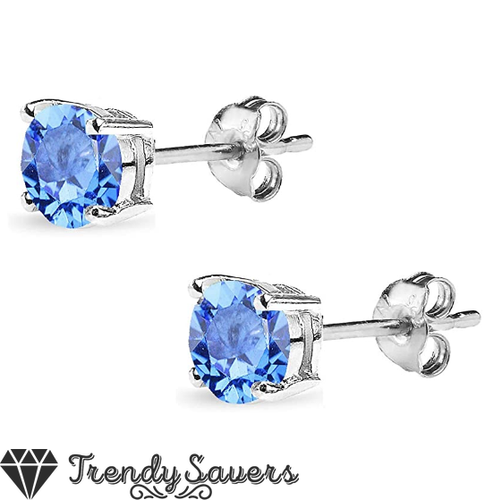 5mm Silver Round Blue Dress Cubic Zirconia Women Cartilage Girls Stud Earrings - Picture 3 of 6