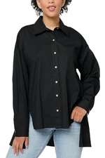Attitudes by Renee Fly Away Woven Button Front Shirt Black