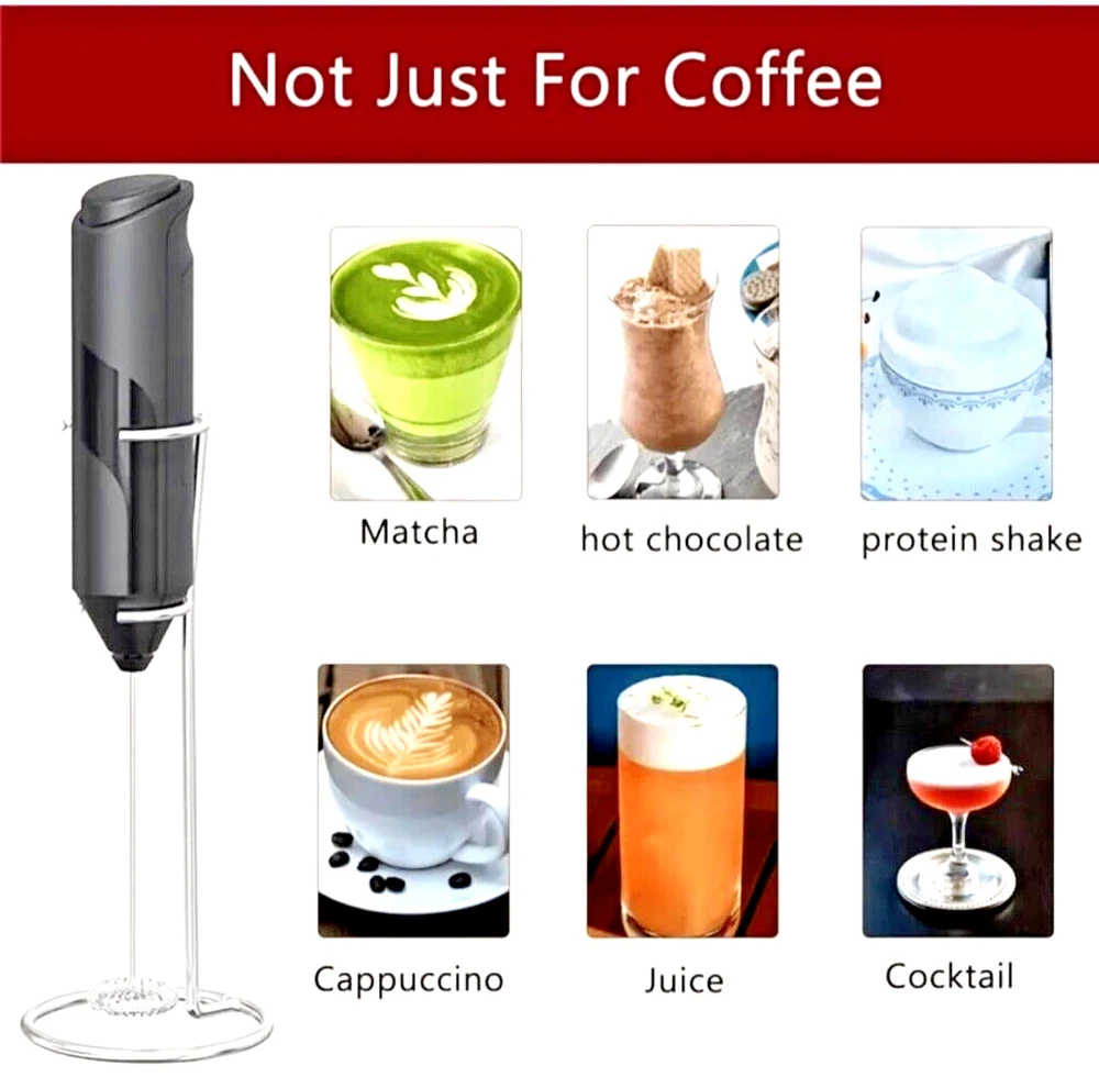 Milk Frother Handheld Battery Operated Whisk Foam Maker For Coffee With Stand