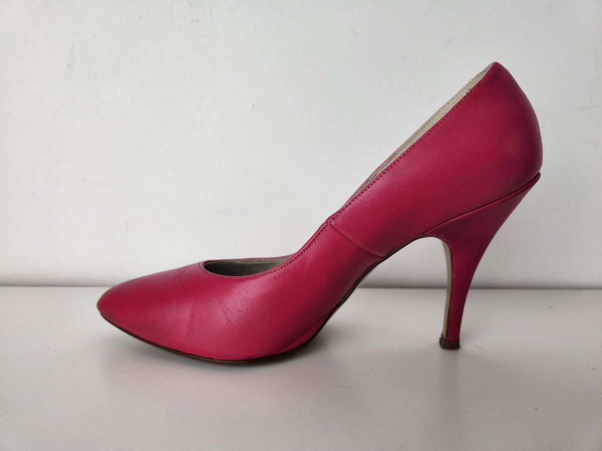 New Wave Pink Leather High Heels Pointed Toe Pumps Buskens Vtg 80s