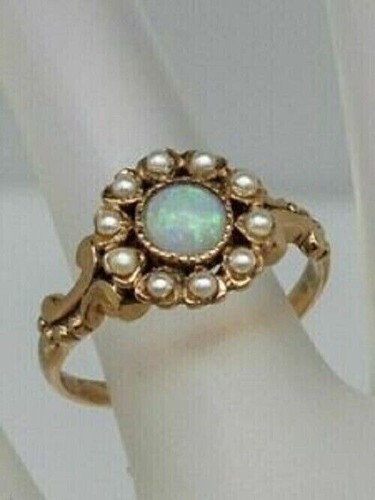 2CT Round Genuine Fire Opal Antique Victorian Women Ring 14k Yellow Gold Plated - 第 2/8 張圖片