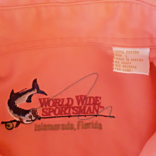 World Wide Sportsman L Fishing Shirt Islamorada Florida Island Coral Sun Faded - Picture 2 of 9