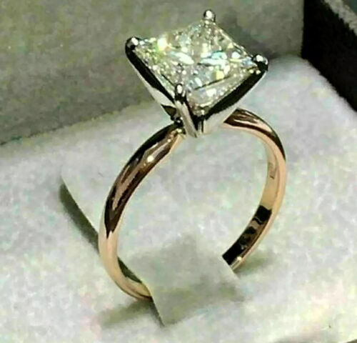 2Ct Princess Cut Lab Created Diamond Halo Engagement Ring 14k Yellow Gold Plated