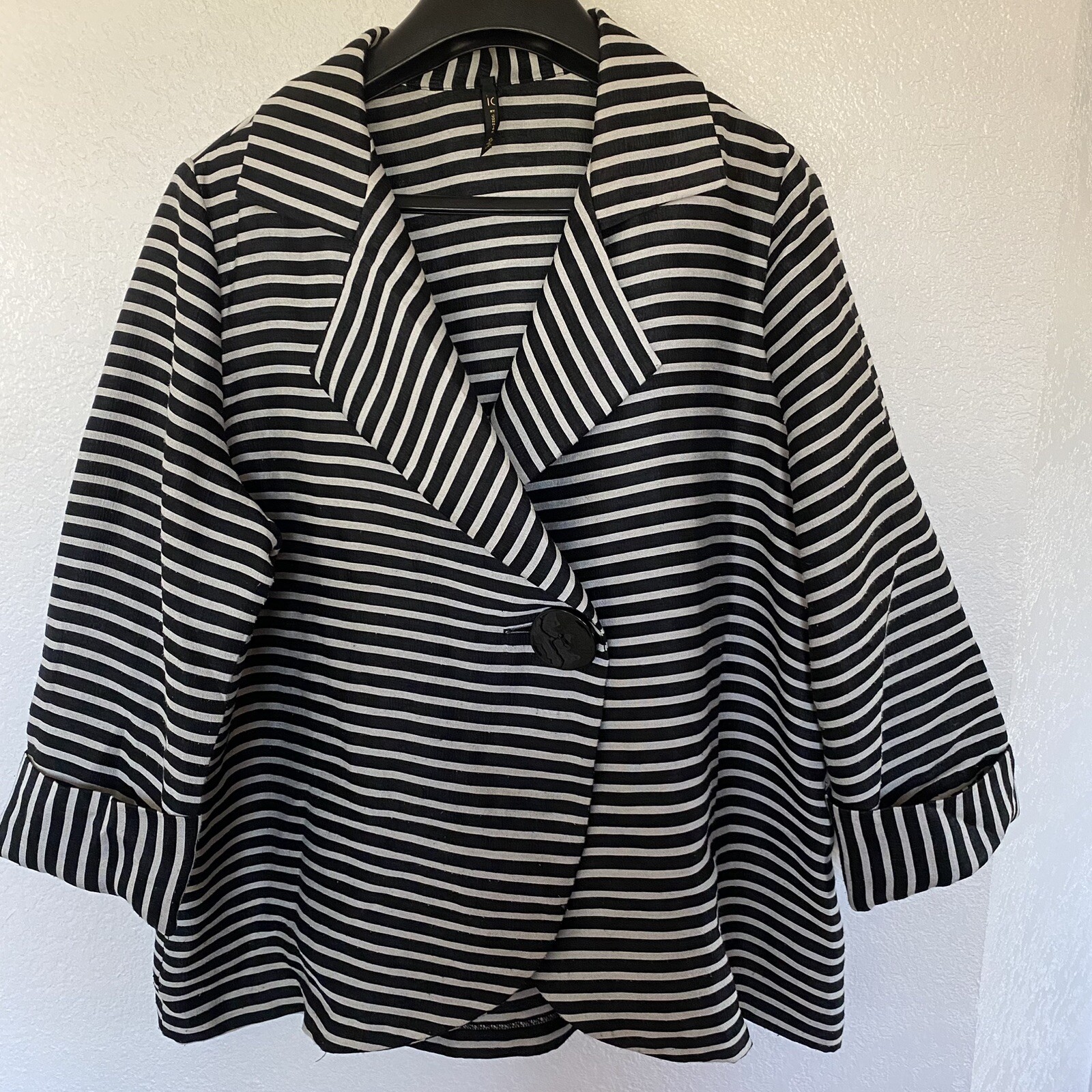 IC by Connie K Women’s Black/Off White 3/4 Sleeve Striped 1 Button Jacket Sz XL