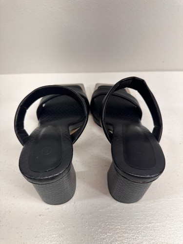 Womens High Heel Sandals Ladies Black Leather Square Toe Slip Ons - Size 8 - Picture 11 of 15