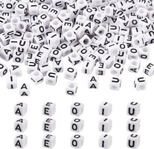 Vowel Letter Beads Alphabet Bulk Wholesale 6mm Cube Assorted Lot White Black 50