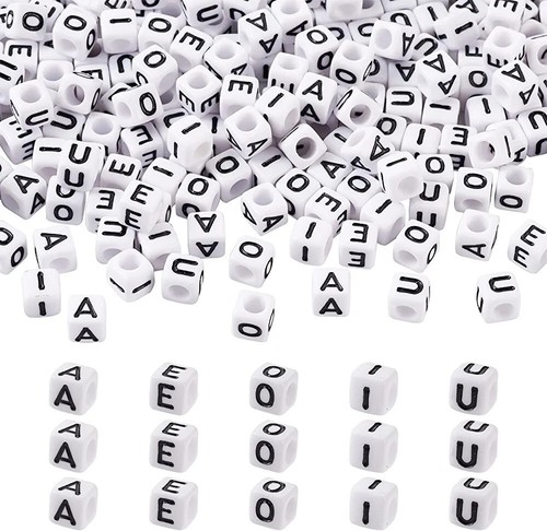 Vowel Letter Beads Alphabet Bulk Wholesale 6mm Cube Assorted Lot White Black 50 - Picture 1 of 1