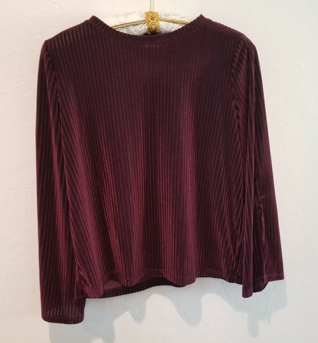 Dantelle Damengröße 8 weinrot Glockenärmel gerippt weicher Samt Top Bluse Freizeit