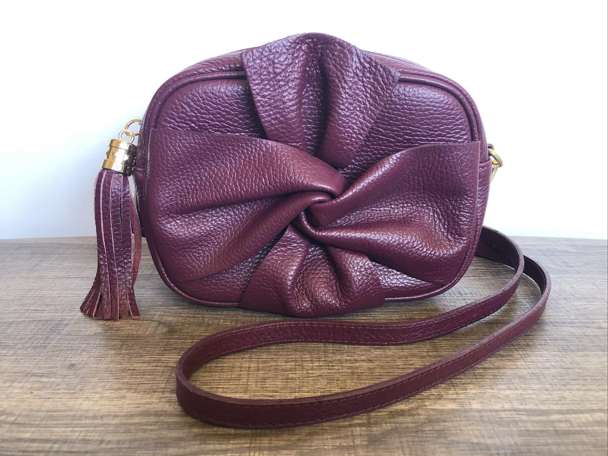 CHEVAL FIRENZE-Burgundy Leather Front Twist Crossbody Bag Purse w/Tassel  ITALY