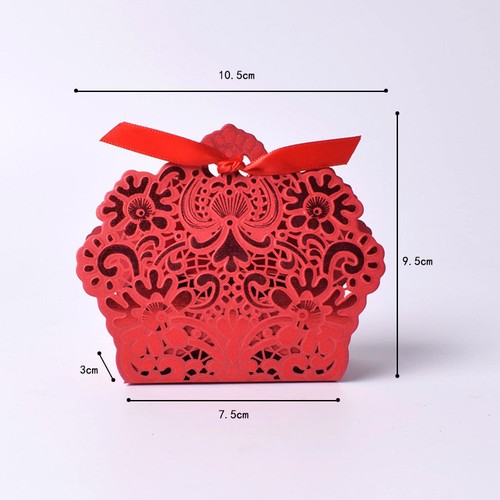 1-100X Red White Gold Laser Cut Paper Wedding Party Favour Sweet Gift Boxes - Picture 3 of 13