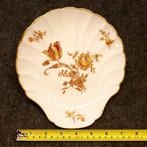 Vintage Limoges France Large Porcelain White Shell Shaped Dish Gold Flowers - Picture 5 of 8