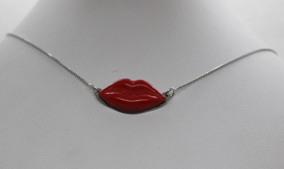 COLLANA ARGENTO LABBRA LIPS PASTA DI CORALLO ROSSO MM 10x22 EXPLOIT cm 42-44 - Immagine 3 di 4