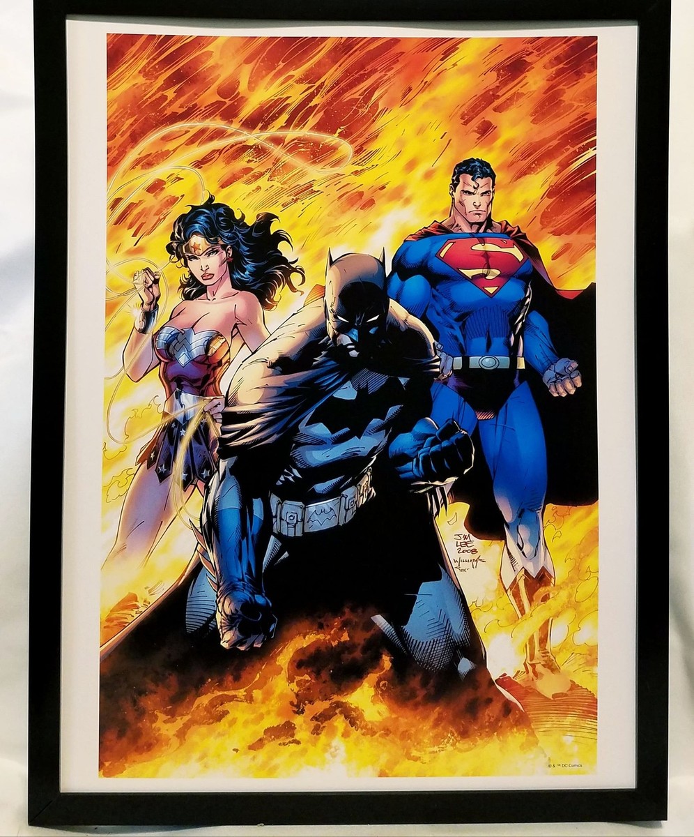 Batman Wonder Woman Superman by Jim Lee FRAMED 12x16 Art