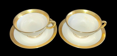 Set Of 2 Lenox Lowell Cup and Saucer Set Gold Encrusted Band Gold Mark Pristine - Picture 2 of 16