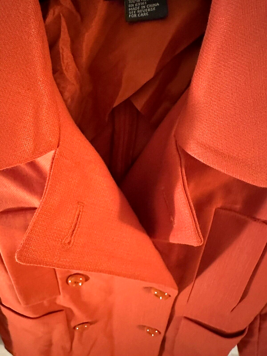 PER SE WOMEN ORANGE 100% WOOL JACKET RETRO AVIATOR/BIKER/MOTO