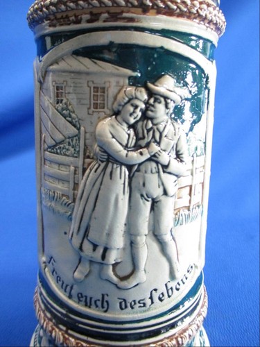 10.5"H GERMAN PEWTER LIDDED STEIN FREULEUCH DESFEBONS - Picture 10 of 10