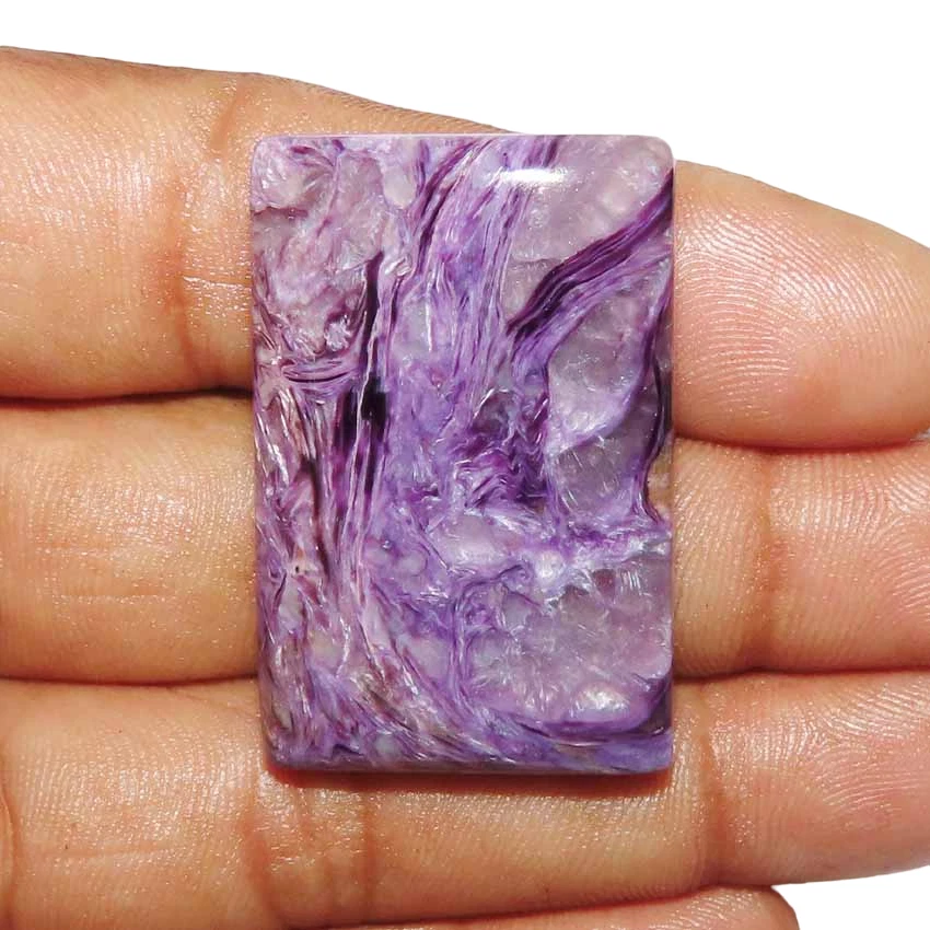 69,80 Cts. Impresionante Cojín Charoite 23x36x07 mm Piedra Preciosa Cabujón 100% Natural Foto 4 de 4