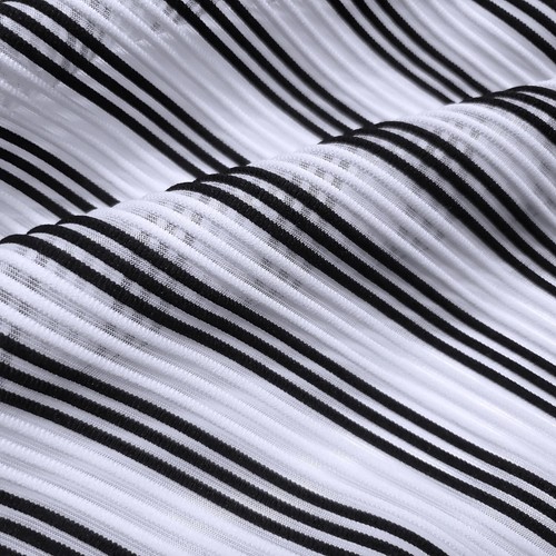 Black and White Raised Rib Stripe 2-Way Stretch Mesh Fabric - Picture 4 of 10