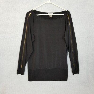 CACHE Long Sleeve Full Zip Boat Neck Stretch Tunic Black Size Large