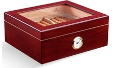 Cigar Humidor Large Cedar Wood Desktop Humidifier GlassTop Storage Box 50 Cigars