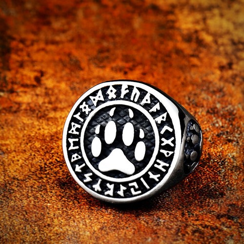Men Retro Viking Nordic WarriorBear Paws Animal Totem Adventure Power Faith Ring - Picture 2 of 12