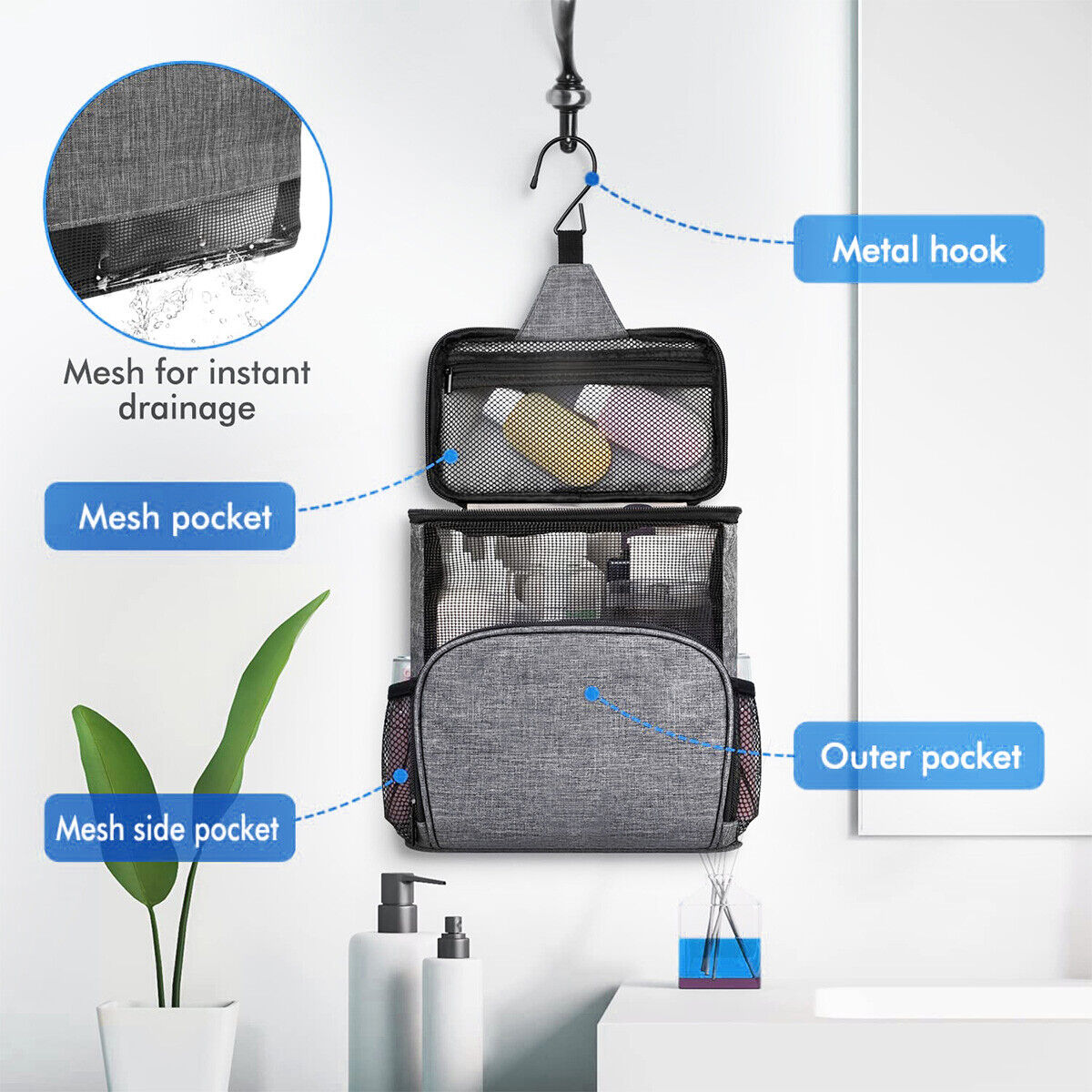 Shower Caddy Bag Portable Hanging Shower Tote Bags with Hook Travel ...