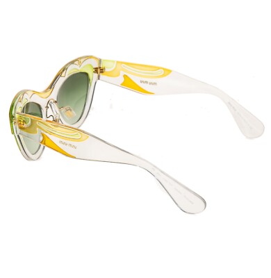 Miu Miu Translucent Light Green Cat-Eye Sunglasses with Gold Accents SMU M1 1p Miu Miu SMU 07P Swirl Sunglasses Transparent Green Yellow  main image 2