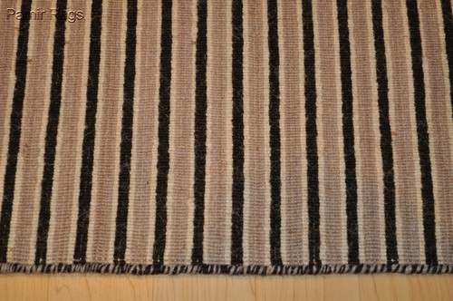 Alfombra CONTEMPARRY 4' X 6' Hecha a Mano Tejido Kilim Lana Negro Blanco MODERNA - Imagen 4 de 9