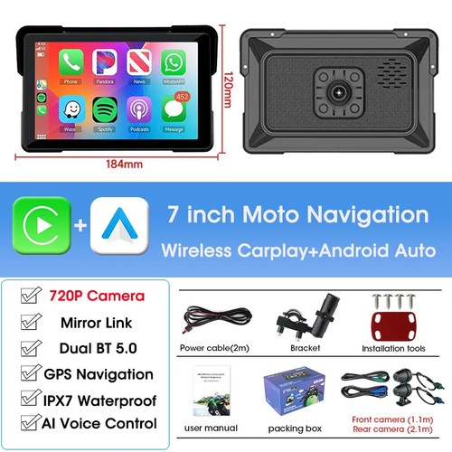 5/7 inch Portable Carplay Moto DVR GPS Navigation IPX7 Waterproof LCD Display - Picture 9 of 28