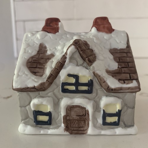 Vintage Porcelain Snow House Tealight Candle Holder Christmas Village Taiwan - Picture 2 of 16