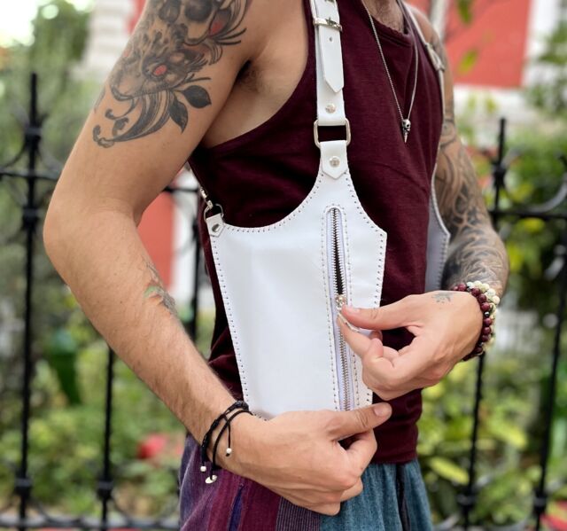 White Leather Holster Bag Leather Harness Vest Burning man Bag White Leather Holster Bag Leather Harness Vest Burning man Bag