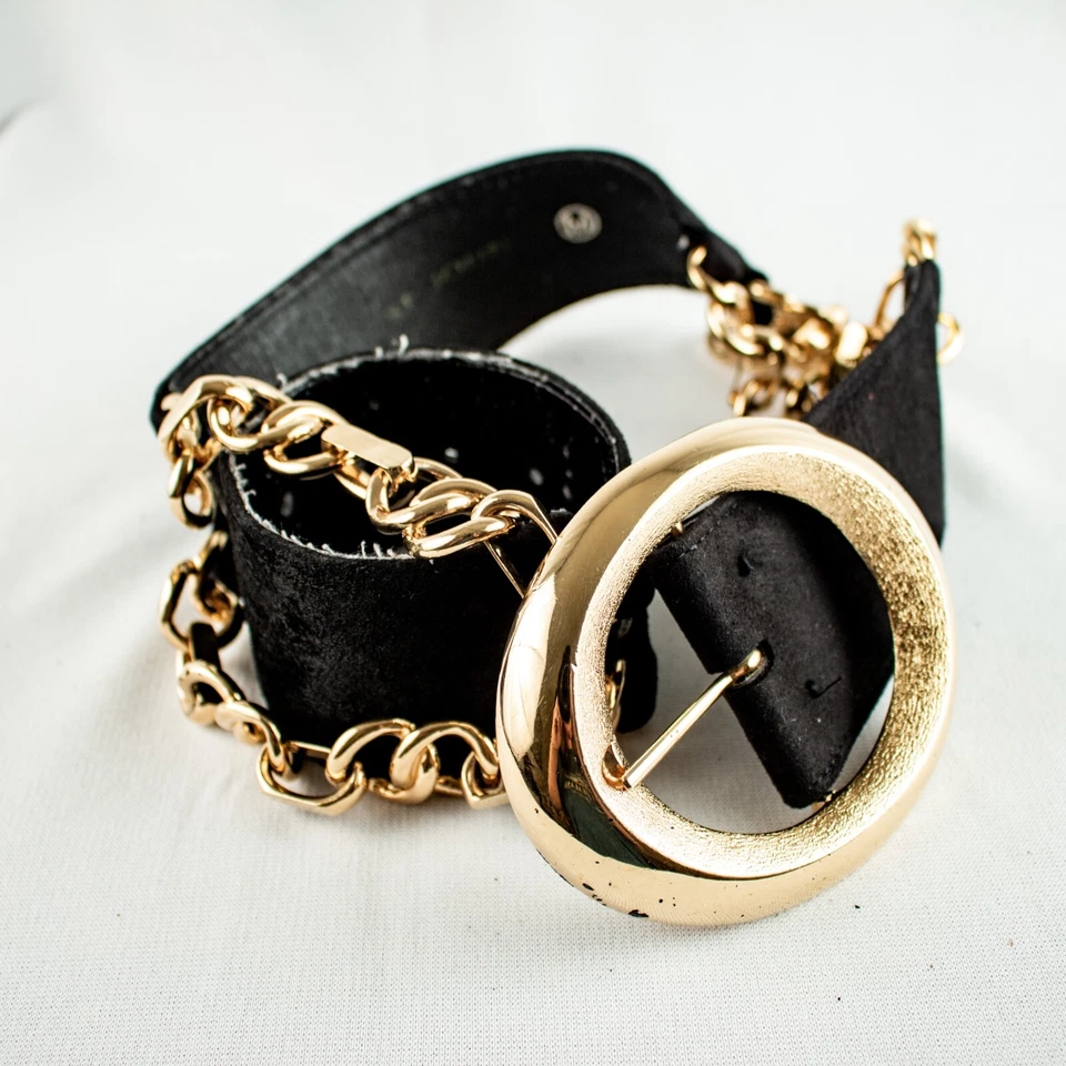 Cinturón de cadena cable para mujer ST. JOHN negro gamuza tono dorado talla M Foto 4 de 4