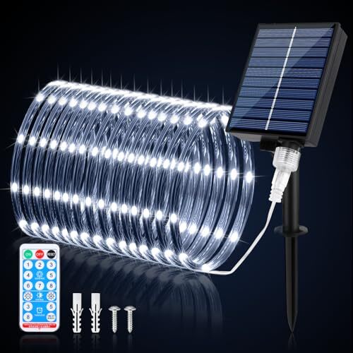 Solar Rope Lights 200 LEDs Solar LED Rope Lights Outdoor with 72FT White - Picture 2 of 8