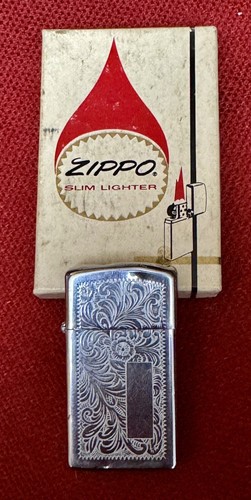 Vintage 1983 Slim Zippo Lighter Venetian Chrome w/Box & Literature (small dent) - Picture 12 of 12