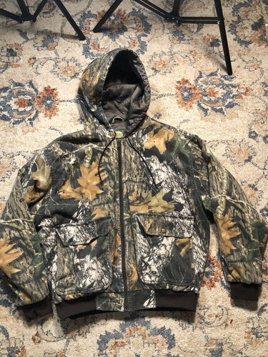 Vintage Cabelas Camo Jacket Full Zip Size Large Scent Lock Insulated Hooded - Picture 6 of 11