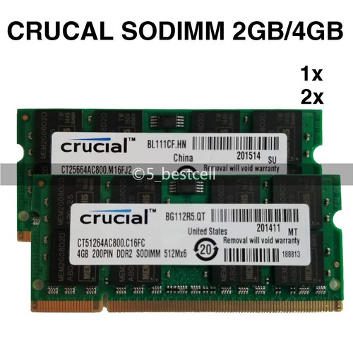 LOT Crucial 2 Go/4 Go/8 Go DDR2 PC2-6400 800 MHz 200 broches ordinateur portable SODIMM RAM - Photo 1 sur 9