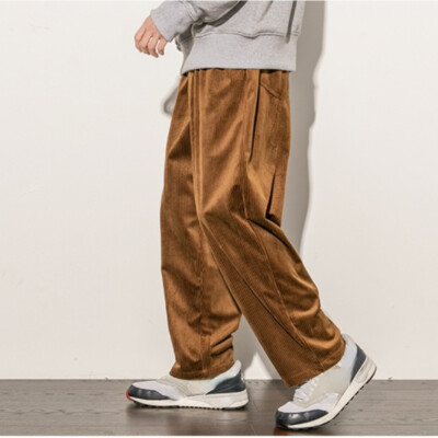 Uomo Velluto a Coste Pantaloni Larghi Tuta da Lavoro Gamba Dritta Studente  Rétro | eBay