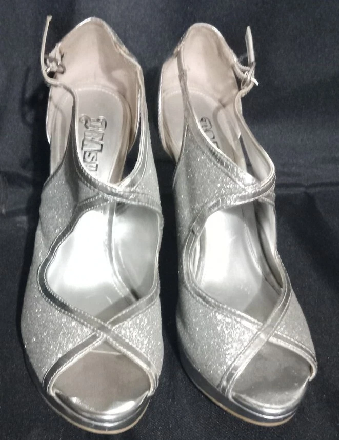 ZAPATOS DE NOCHE DE GRADUACIÓN BRILLANTES PLATEADOS PARA MUJER TALLA 7 tacones de aguja Foto 2 de 4