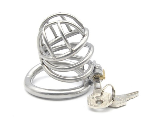 Stainless Steel Men Male Cuckold Lockdown Penis Chastity Curved Cage Restraint L - Picture 2 of 4