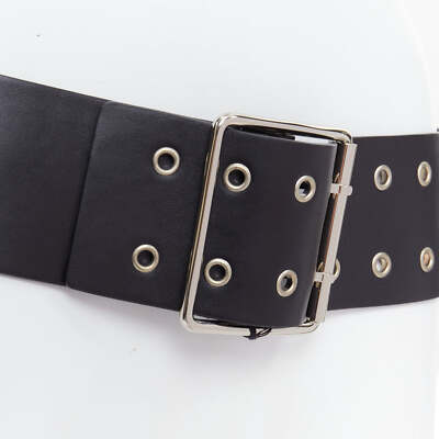 VERSUS VERSACE black leather silver grommet wide leather