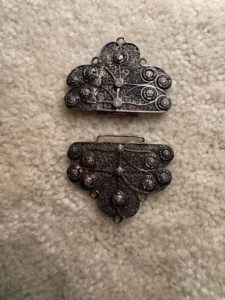 Una hebilla de cinturón de plata esterlina de período artesanal antiguo muy raro de dos piezas Foto 4 de 4