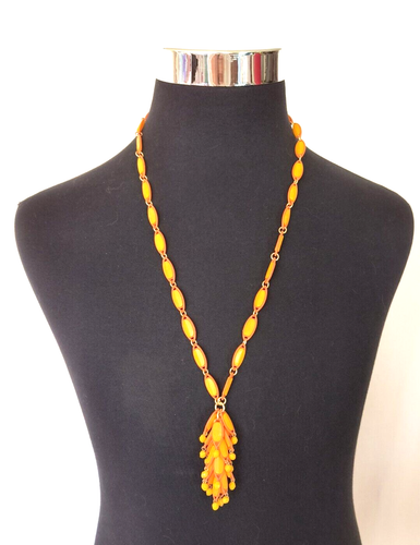 Collar de borla para mujer naranja y dorado plástico dorado cadena apx 36 pulgadas - Imagen 12 de 15