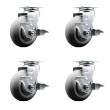 5 Inch Thermoplastic Rubber Swivel Caster Set with Ball Bearings and Brakes