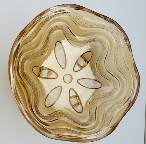 Vintage Art Deco Bowl Val St Lambert Belgium Amber 23cm Dia, 1930’s Geometric - Picture 3 of 20