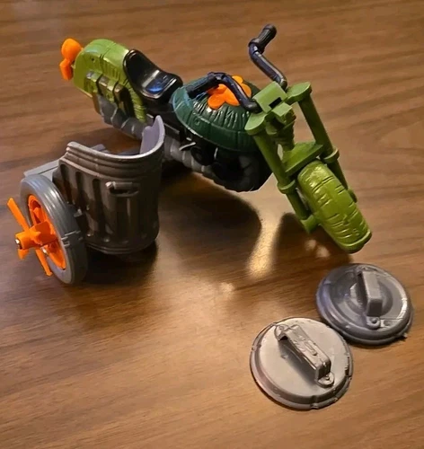 Vintage 1989 Teenage Mutant Ninja Turtle Sewer Motorcycle w/ Sidecar And Lids