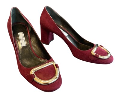 PRADA EUC Calzature Donna Mary Jane Block Heel Pump Shoe Black Suede EUR 36